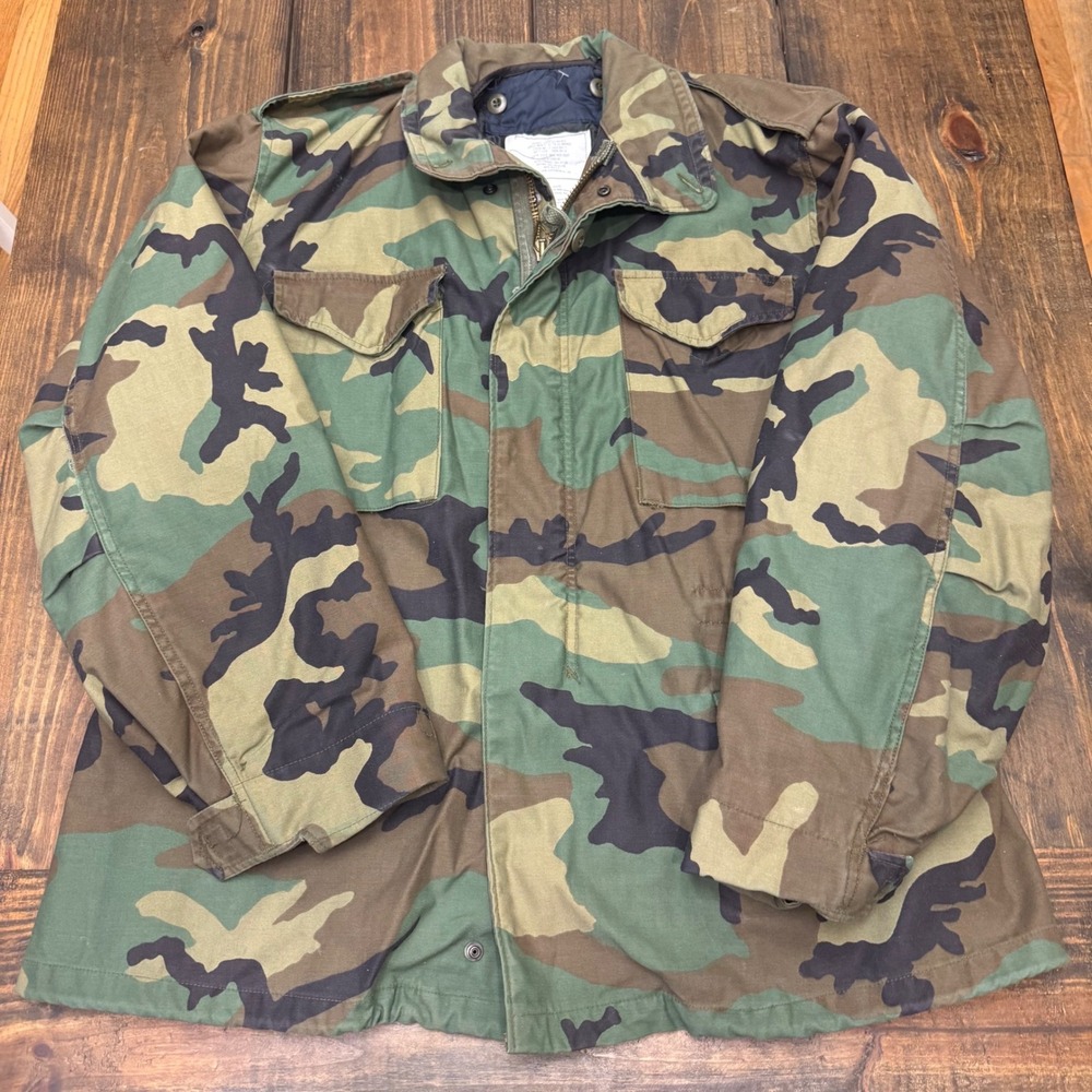US Military‎ BDU Jacket M65 Cold Weather Woodland Camo Field Coat w/ Liner Large